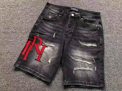 Bermuda Jeans AMIRI Black Distressed Red Logo
