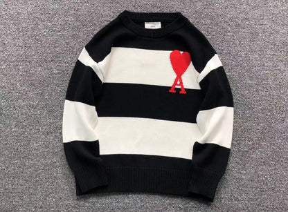 Suéter AMI Paris Stripe Bold Coração