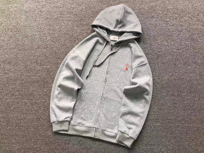Moletom com Capuz AMI Paris Zip Hoodie Logo Coração