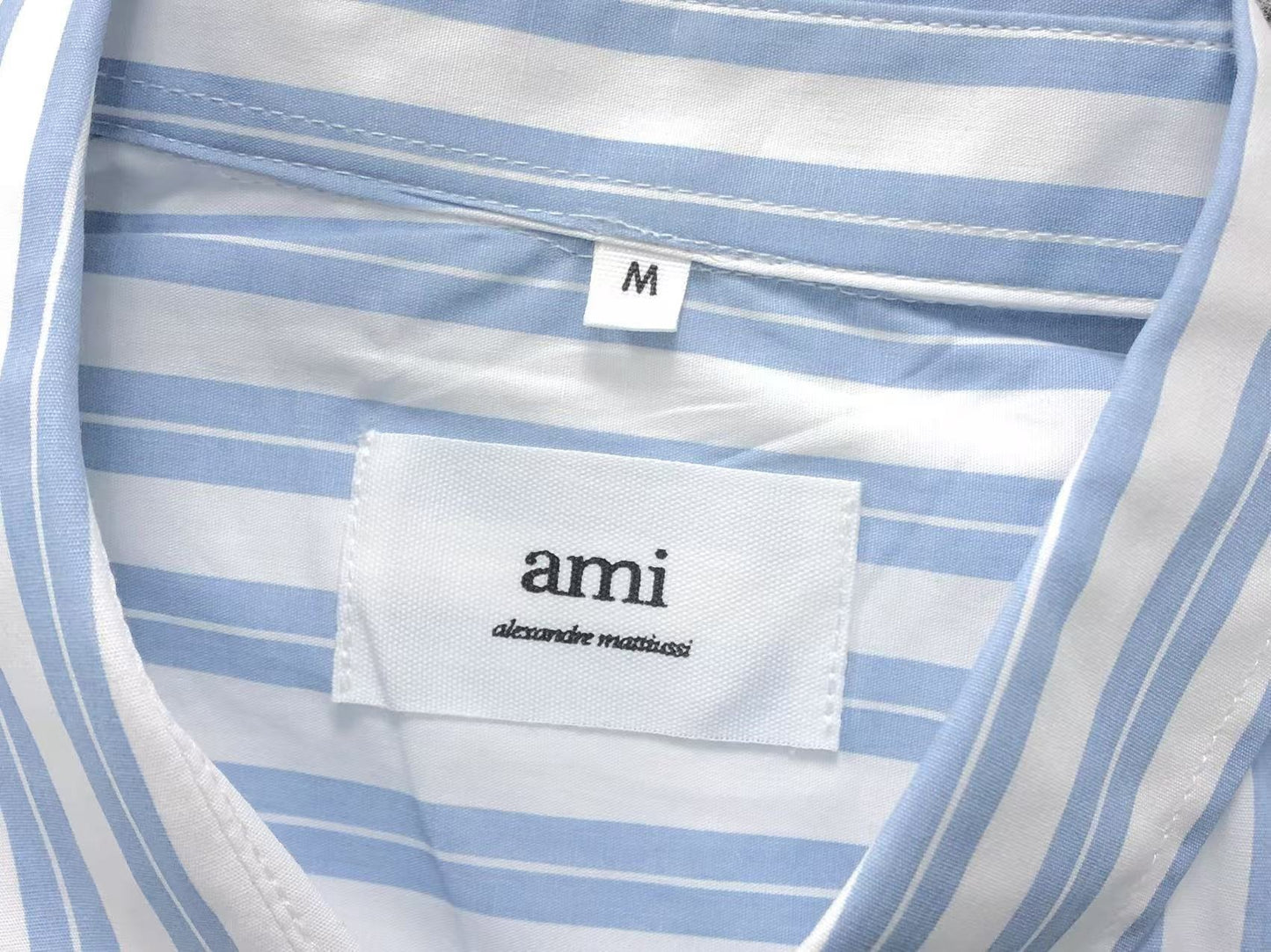 Camisa AMI Paris Stripe Mini Heart Blue