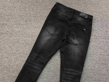 Calça AMIRI Tonal Logo Distress Denim