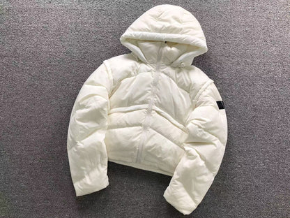 Jaqueta ALO puffer com capuz design V Feminino
