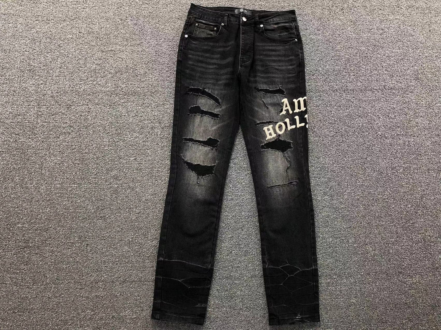 Calça AMIRI Hollywood Black Destroyed Denim