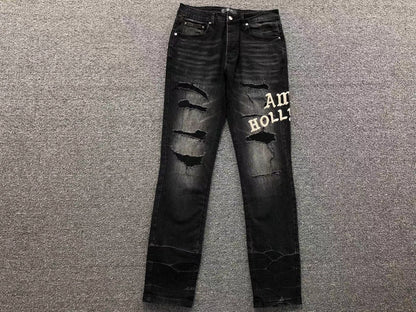 Calça AMIRI Hollywood Black Destroyed Denim