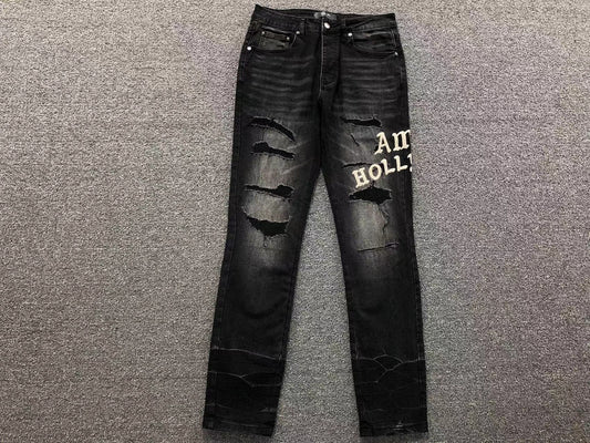 Calça AMIRI Hollywood Black Destroyed Denim