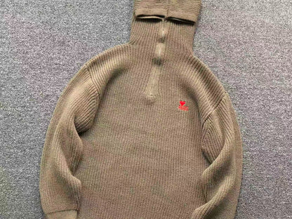 Suéter AMI Paris Knit Half-Zip Coração Minimal