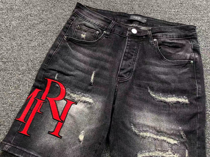 Bermuda Jeans AMIRI Black Distressed Red Logo