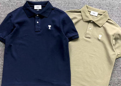 Camiseta Polo AMI Paris Mini Heart Logo Contrast Classic