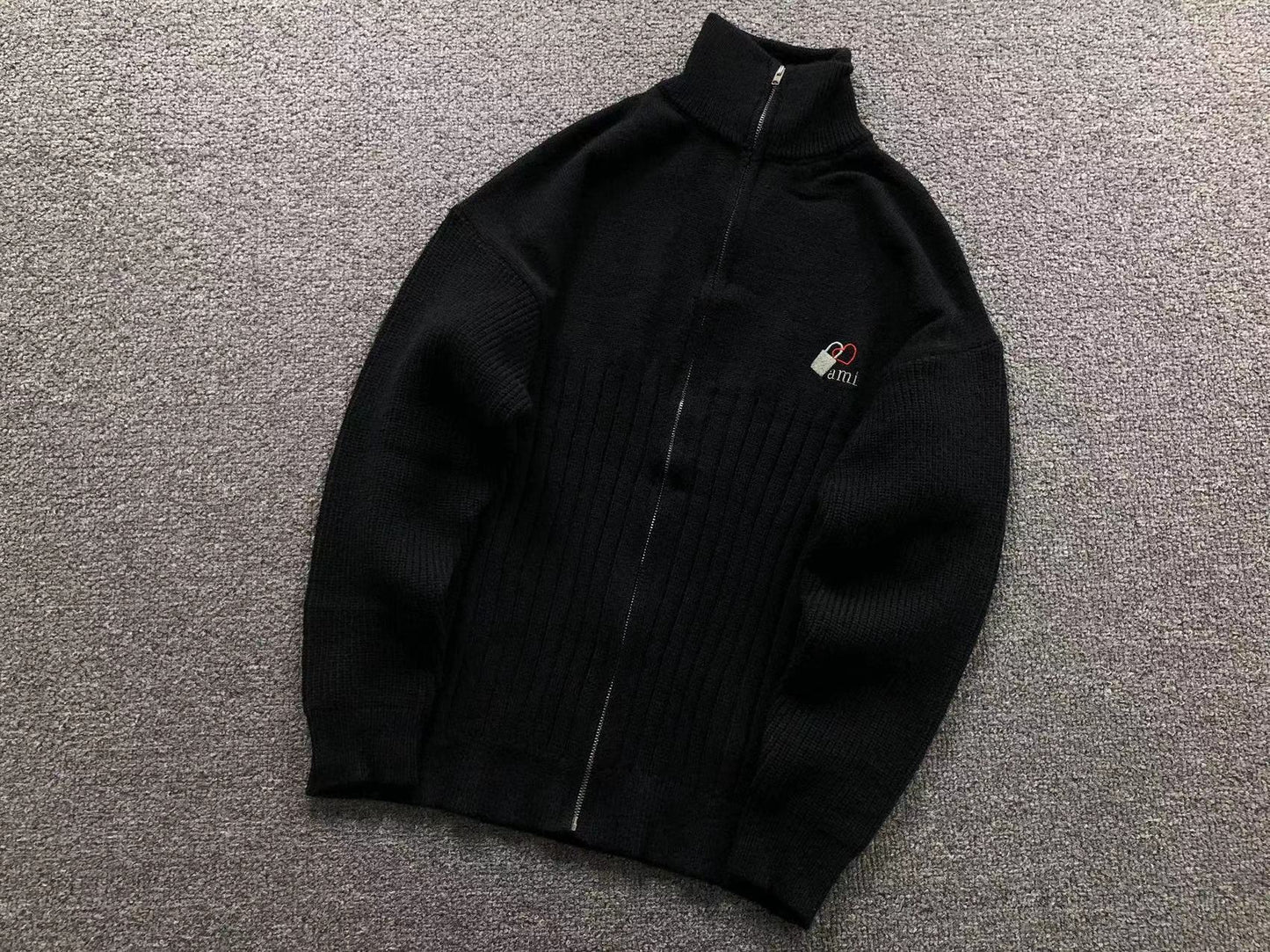 Suéter AMI Paris Gola Alta Zip Heartlock