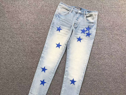 Calça AMIRI Star Patch Light Blue Denim
