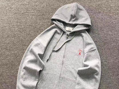Moletom com Capuz AMI Paris Zip Hoodie Logo Coração
