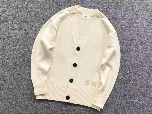 Suéter Cardigan AMI Paris Logo Embossed