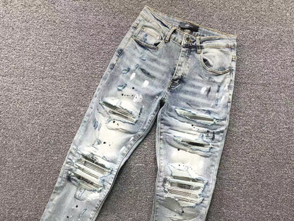 Calça AMIRI Ice Destroyed Paint Denim
