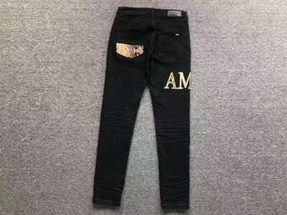 Calça AMIRI Logo Destroyed Black Denim
