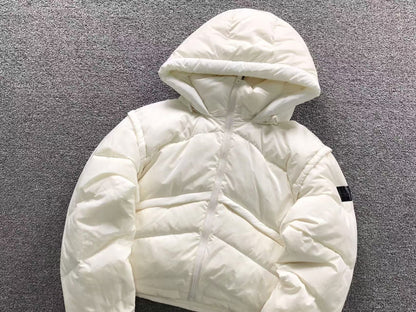 Jaqueta ALO puffer com capuz design V Feminino