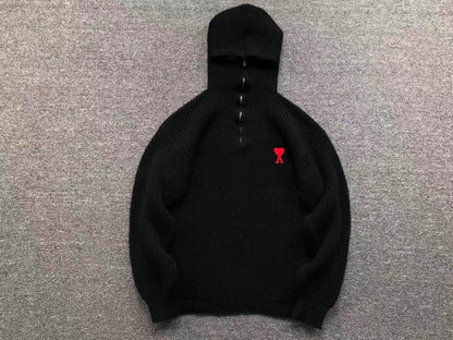 Suéter AMI Paris Knit Half-Zip Coração Minimal
