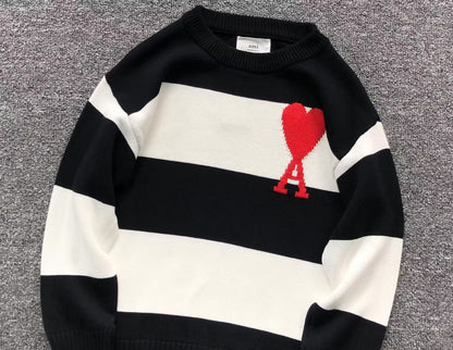 Suéter AMI Paris Stripe Bold Coração