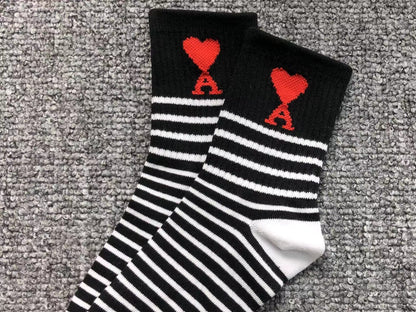 Meia AMI Paris Stripe Heart