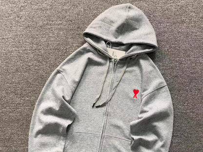 Moletom AMI Paris Zip Hoodie Logo Heart