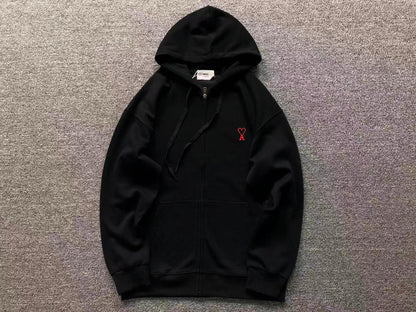 Moletom com Capuz AMI Paris Zip Hoodie Logo Coração