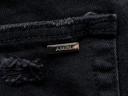 Calça AMIRI Tonal Logo Distress Denim