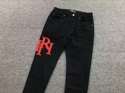 Calça AMIRI Logo Red Black Denim
