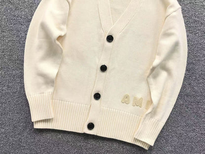Suéter Cardigan AMI Paris Logo Embossed