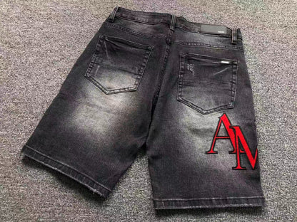 Bermuda Jeans AMIRI Black Distressed Red Logo