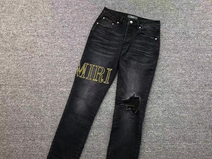 Calça AMIRI Gold Logo Black Denim