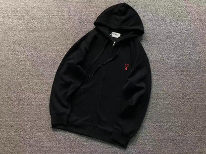 Moletom com Capuz AMI Paris Zip Hoodie Logo Coração