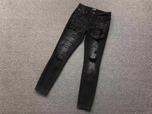 Calça AMIRI Tonal Logo Distress Denim
