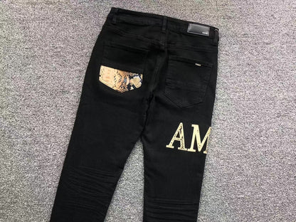 Calça AMIRI Logo Destroyed Black Denim