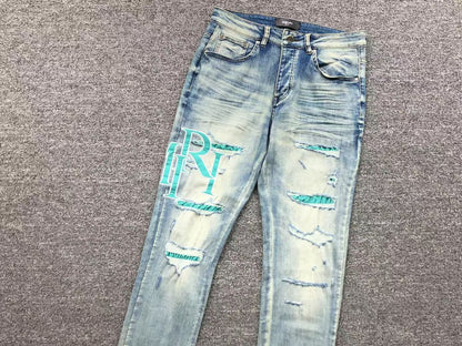 Calça AMIRI TR Ice Blue Distressed Denim