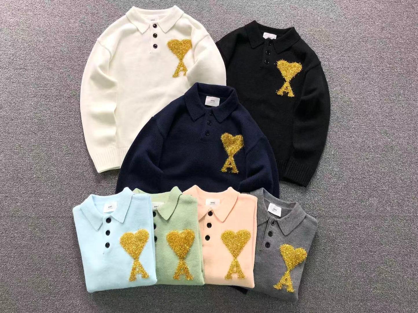 Suéter Polo AMI Paris Coração Dourado