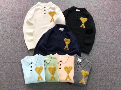 Suéter Polo AMI Paris Coração Dourado