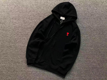 Moletom AMI Paris Zip Hoodie Logo Heart