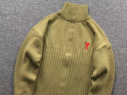 Suéter AMI Paris Gola Alta Zip Heart