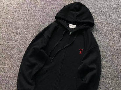 Moletom com Capuz AMI Paris Zip Hoodie Logo Coração
