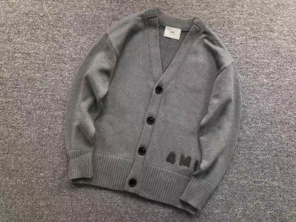 Suéter Cardigan AMI Paris Logo Embossed