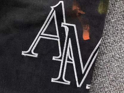 Calça AMIRI Logo Paint Splatter Black Denim