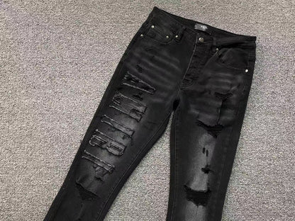Calça AMIRI Tonal Logo Distress Denim