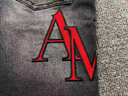Bermuda Jeans AMIRI Black Distressed Red Logo