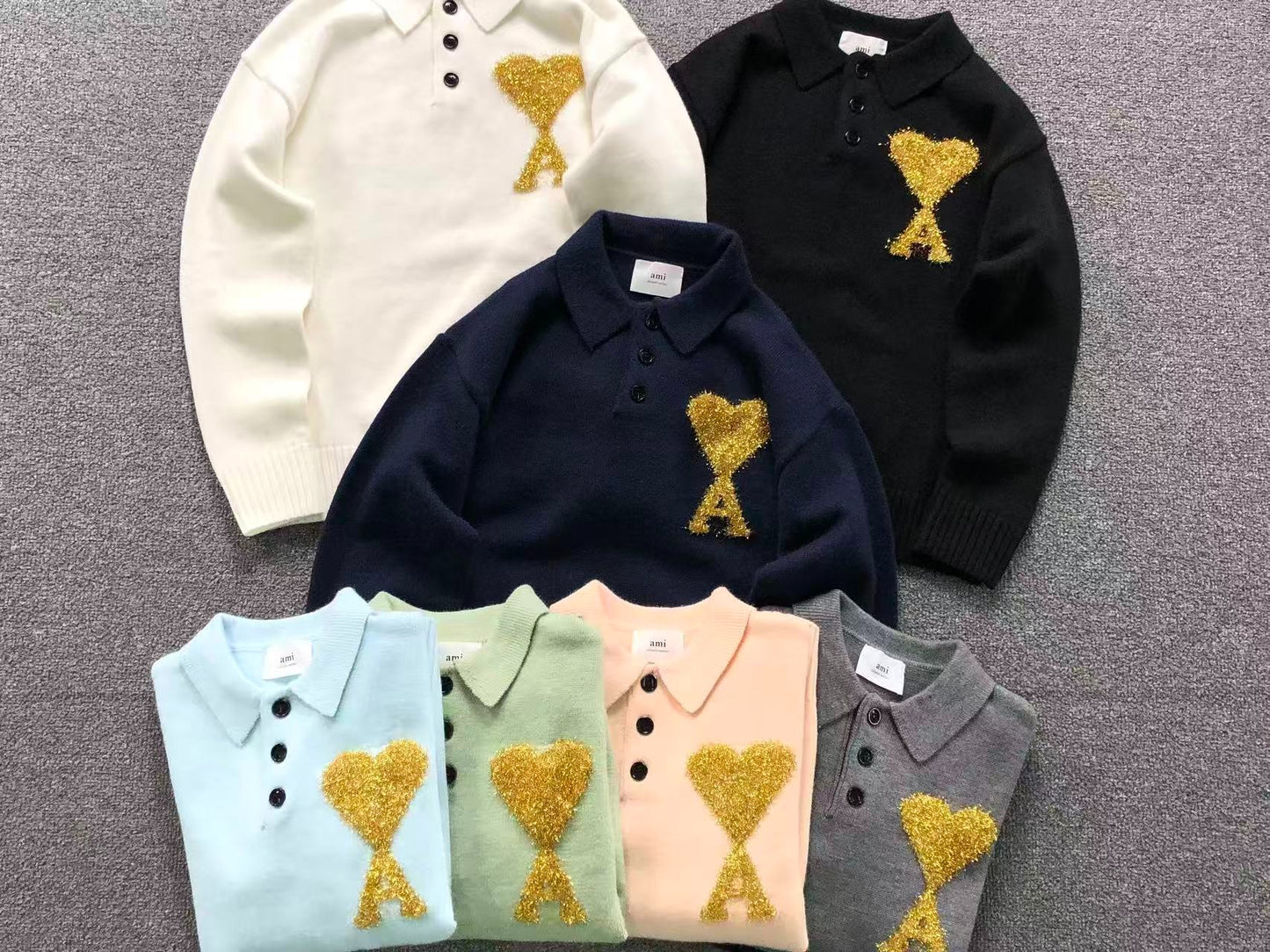 Suéter Polo AMI Paris Coração Dourado