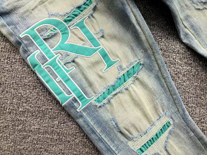 Calça AMIRI TR Ice Blue Distressed Denim