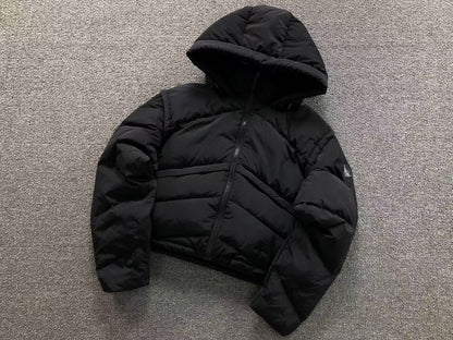 Jaqueta ALO puffer com capuz design V Feminino
