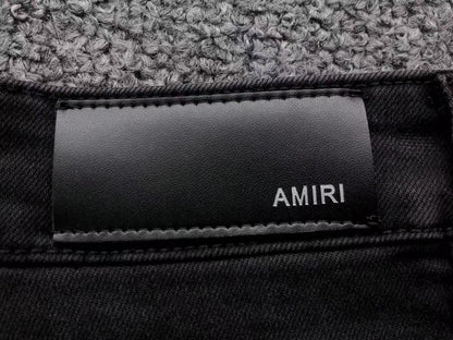 Calça AMIRI Logo Destroyed Black Denim
