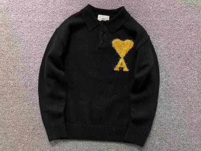 Suéter Polo AMI Paris Coração Dourado