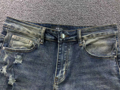 Calça AMIRI Vintage Blue Ribbed Destroyed Denim