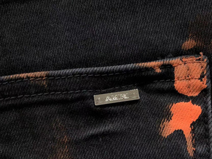 Calça AMIRI Logo Paint Splatter Black Denim