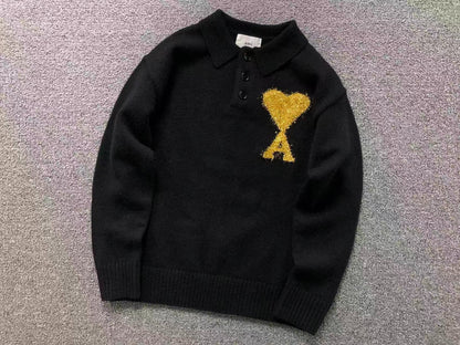Suéter Polo AMI Paris Coração Dourado